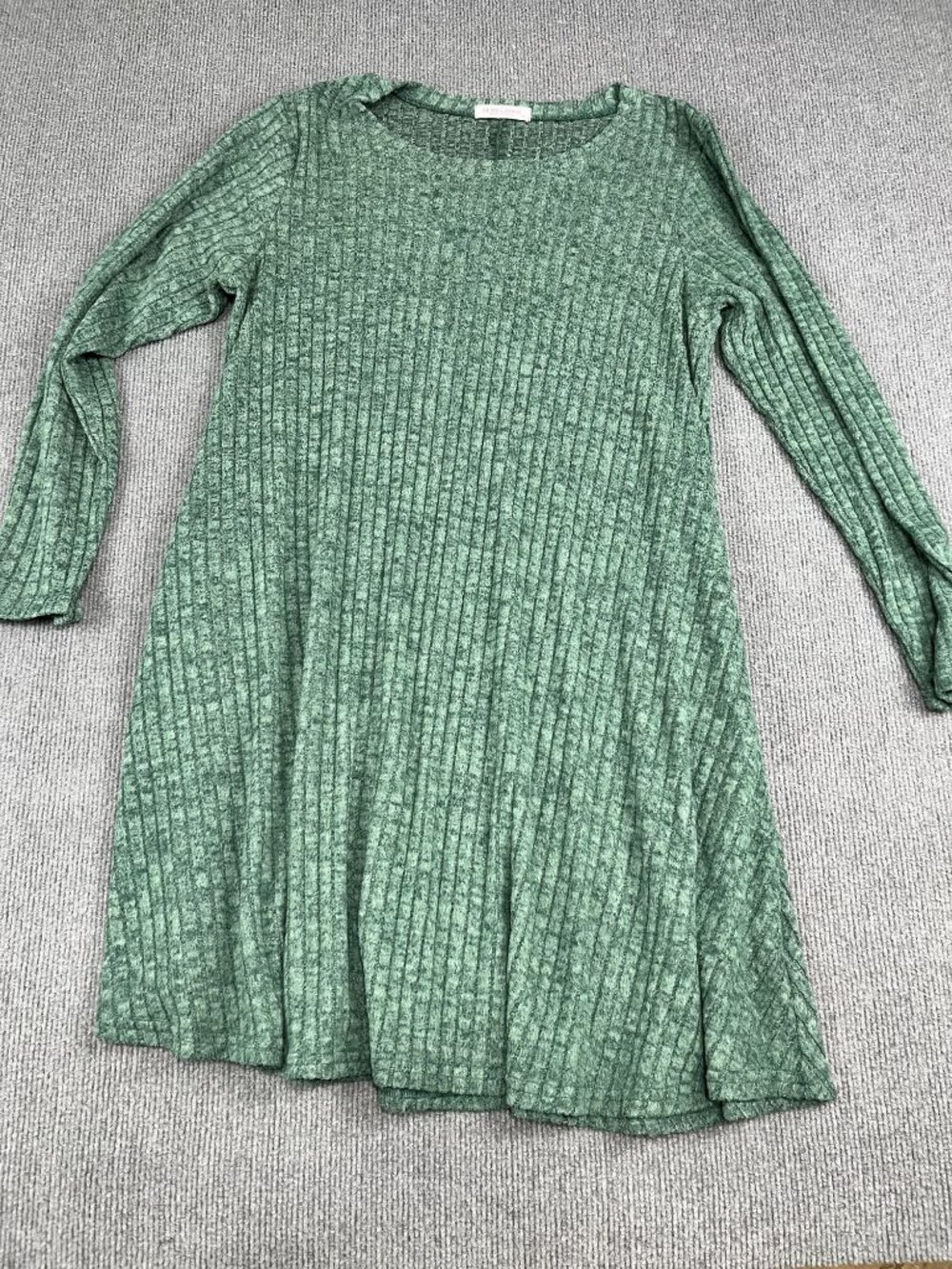 Belaroi Womens Green Ribbed Long Sleeve Swing Dress 2X